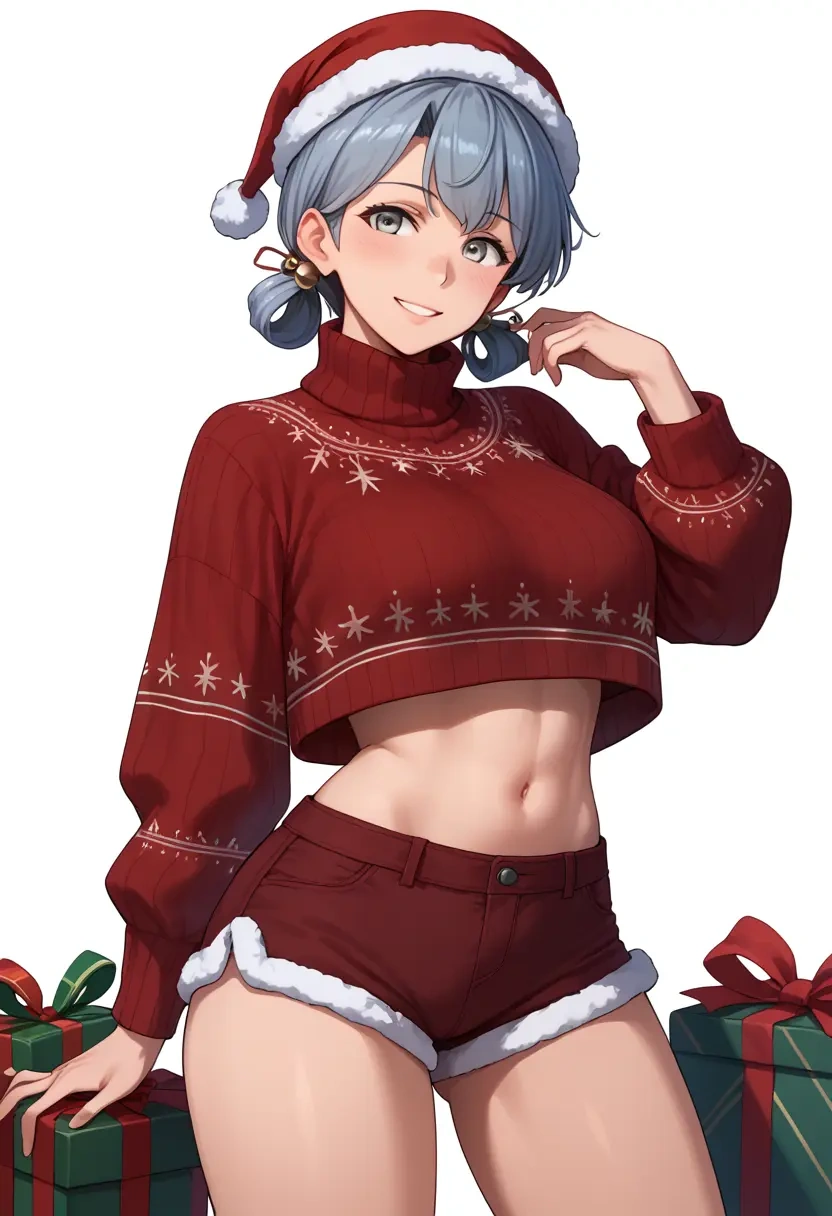 kantai_collection,yamagumo_(kancolle),Christmas,red velvet shorts,turtleneck sweater  - 