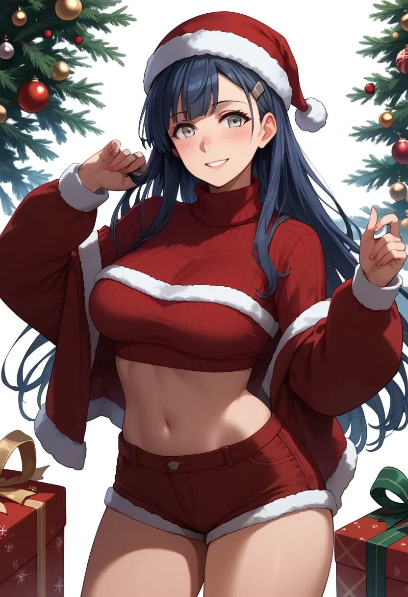 kantai_collection,yamagumo_(kancolle),Christmas,red velvet shorts,turtleneck sweater  - 