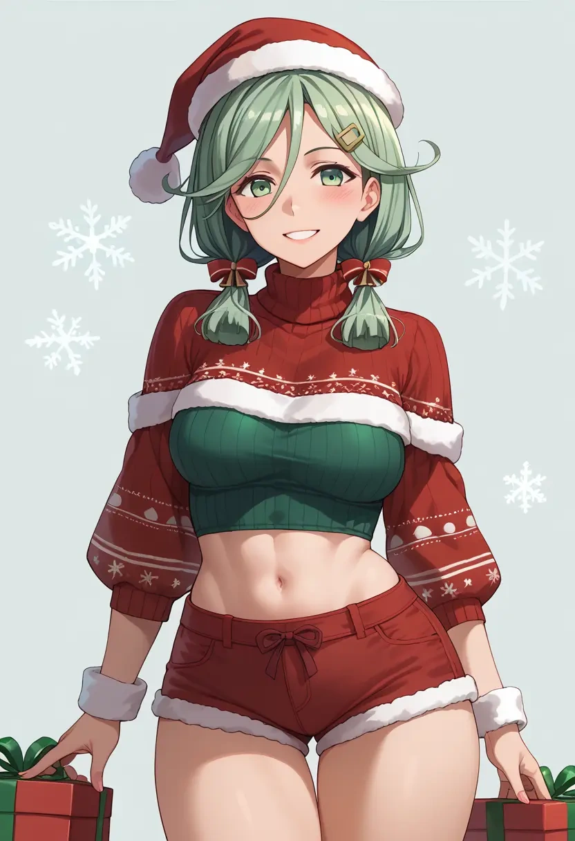 kantai_collection,yamakaze_(kancolle),Christmas,red velvet shorts,turtleneck sweater  - 