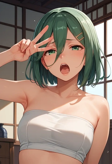 kantai_collection,yamakaze_(kancolle),tube top,jogger shorts  - AI generated anime art