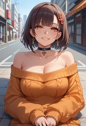 azur_lane,yamashiro_(azur_lane),orange,sweater,choker  - AI generated anime art