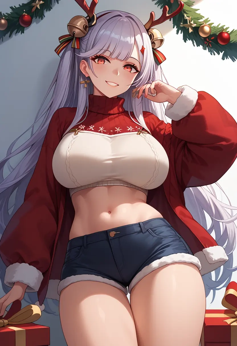 azur_lane,yamashiro_(azur_lane),Christmas,red velvet shorts,turtleneck sweater  - 