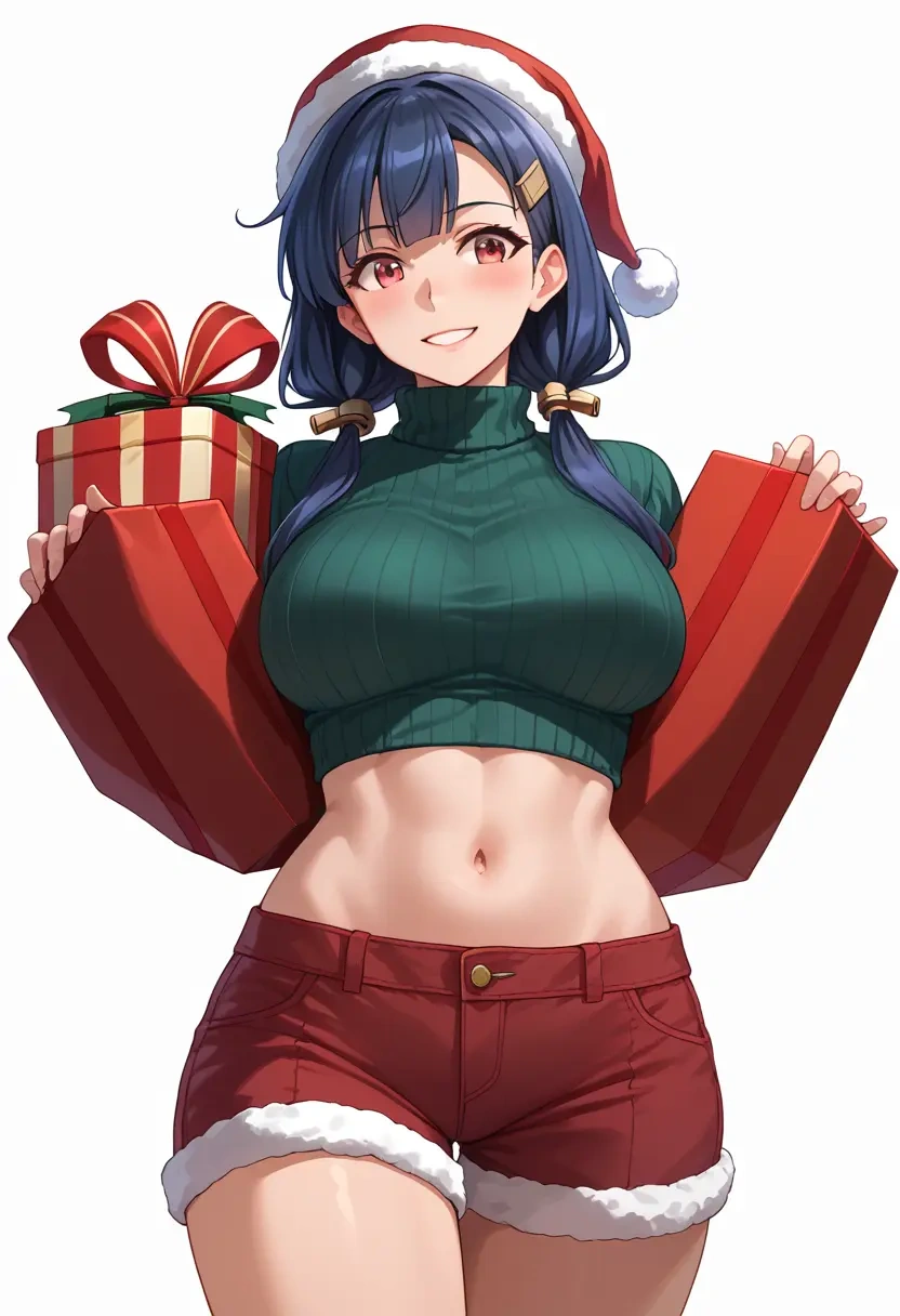 kantai_collection,yamashiro_(kancolle),Christmas,red velvet shorts,turtleneck sweater  - 