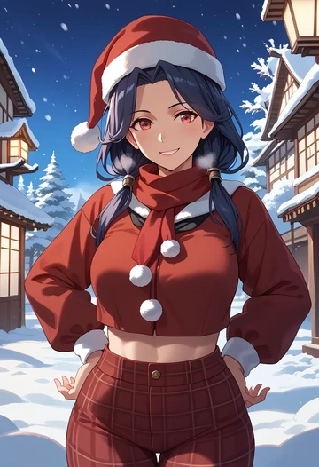 kantai_collection,yamashiro_(kancolle),Christmas,plaid trousers  - AI generated anime art