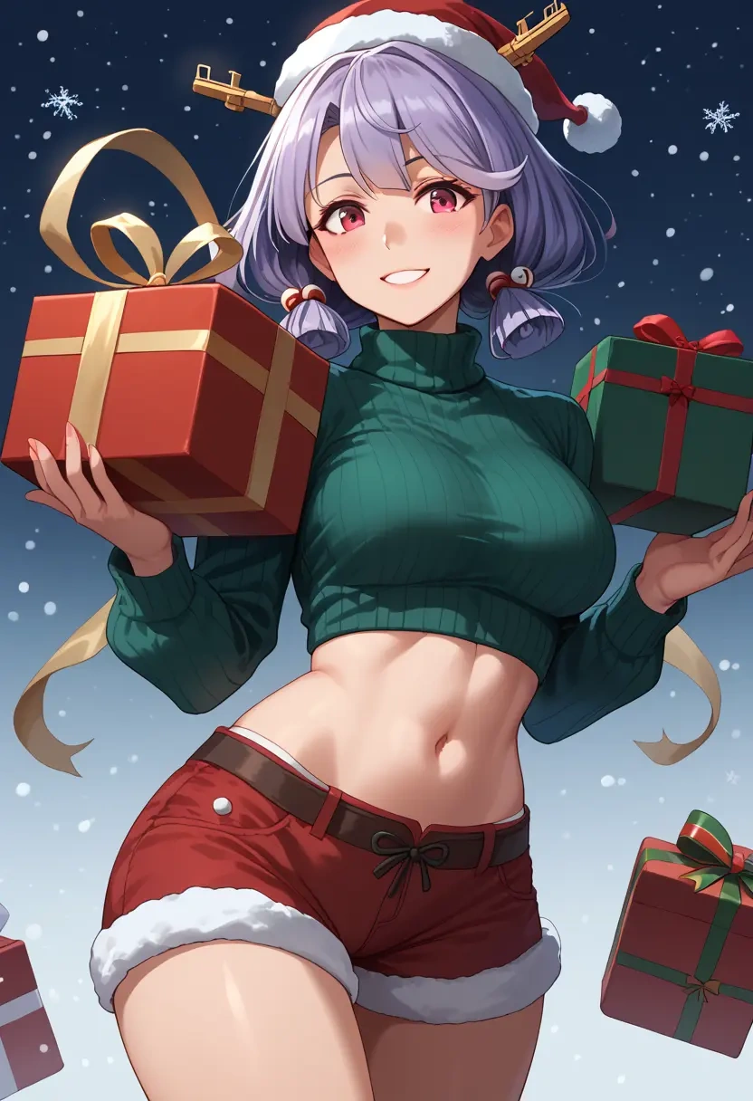 kantai_collection,yamashiro_(kancolle),Christmas,red velvet shorts,turtleneck sweater  - 