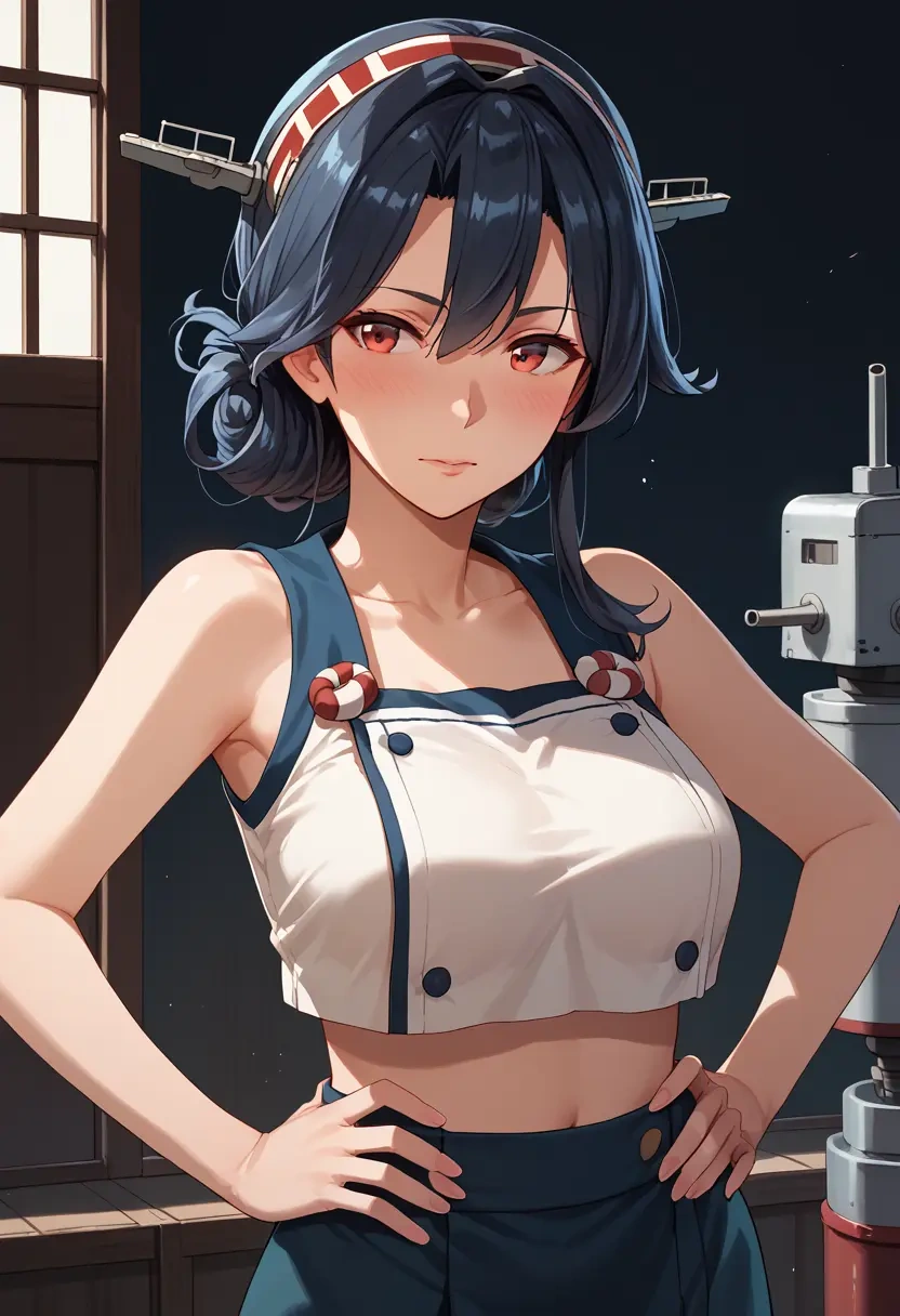 kantai_collection,yamashiro_(kancolle),crop top,loose joggers,headset  - 