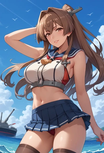 kantai_collection,yamato_(kancolle),mini skirt, stockings  - AI generated anime art