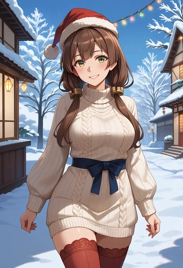 kantai_collection,yamato_(kancolle),Christmas,sweater dress,stockings  - AI generated anime art