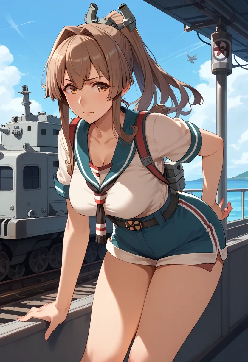 kantai_collection,yamato_(kancolle),jogger shorts,oversized tank  - 