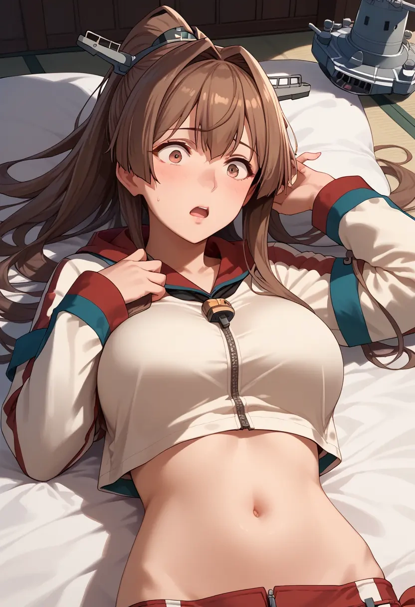 kantai_collection,yamato_(kancolle),crop hoodie,shorts  - 