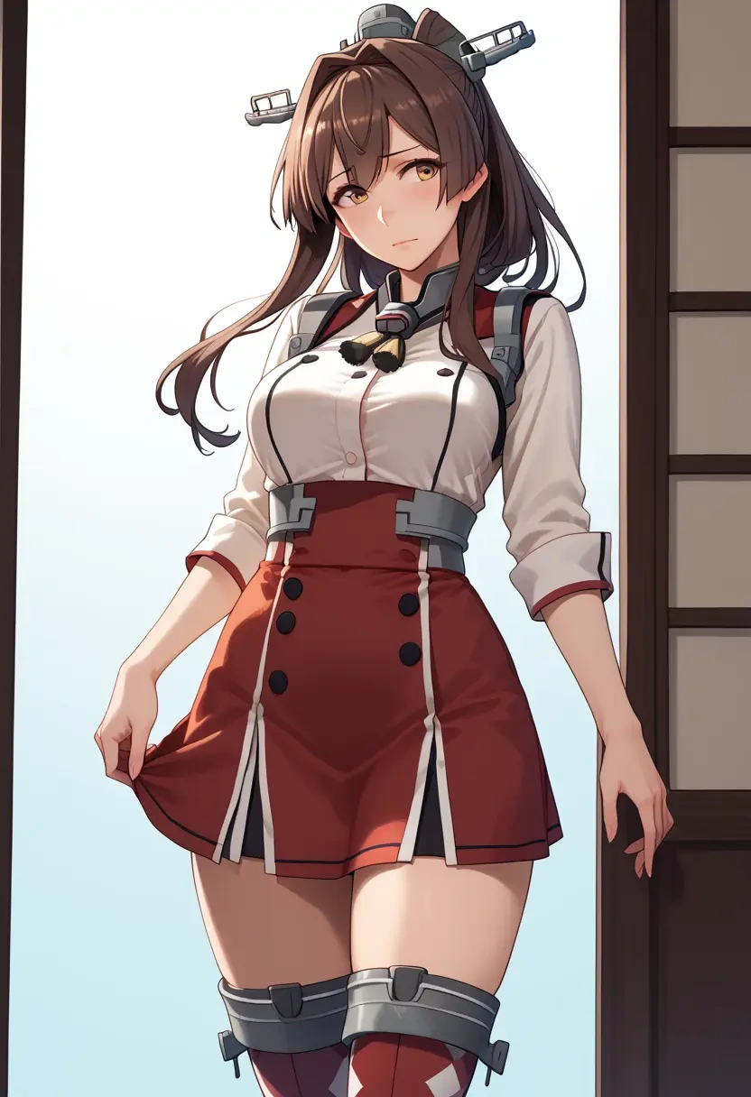 kantai_collection,yamato_(kancolle),shirt dress,belted,stockings  - 