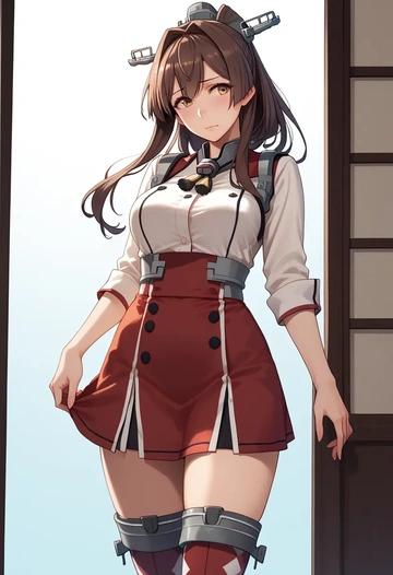 kantai_collection,yamato_(kancolle),shirt dress,belted,stockings  - AI generated anime art