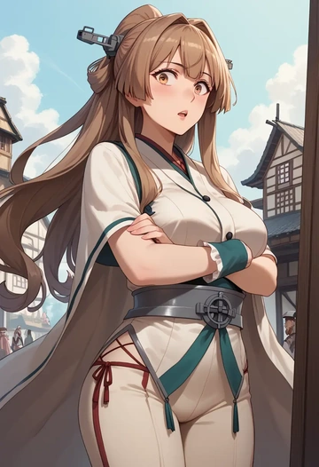 kantai_collection,yamato_(kancolle),pants,wide-leg,strappy top  - AI generated anime art