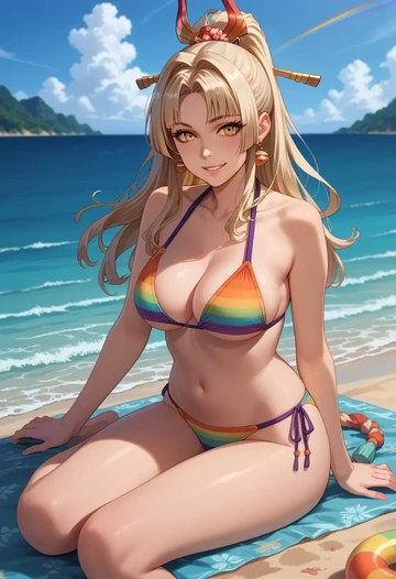 one_piece,yamato_(one_piece),bikini,rainbow-colored,sexy  - AI generated anime art