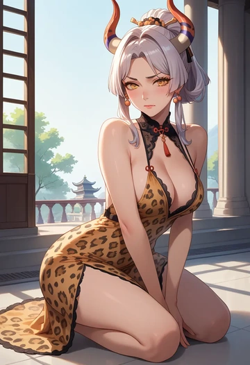 one_piece,yamato_(one_piece),leopard print,silk slip dress  - AI generated anime art