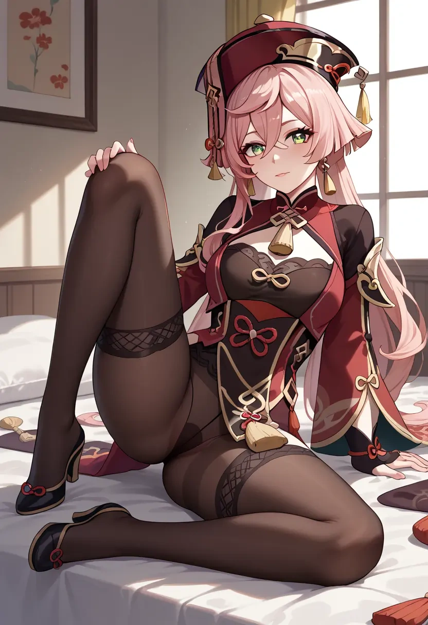 genshin_impact,yanfei_(genshin_impact),pantyhose,stocking,spread legs,one leg up,sexy  - 