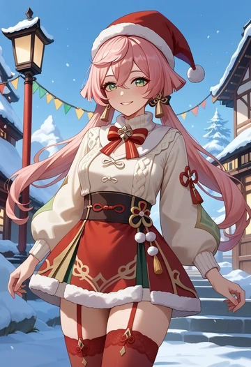 genshin_impact,yanfei_(genshin_impact),Christmas,sweater dress,stockings  - AI generated anime art