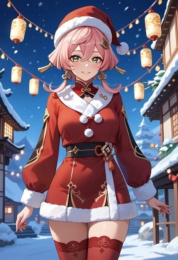 genshin_impact,yanfei_(genshin_impact),Christmas,sweater dress,stockings  - AI generated anime art