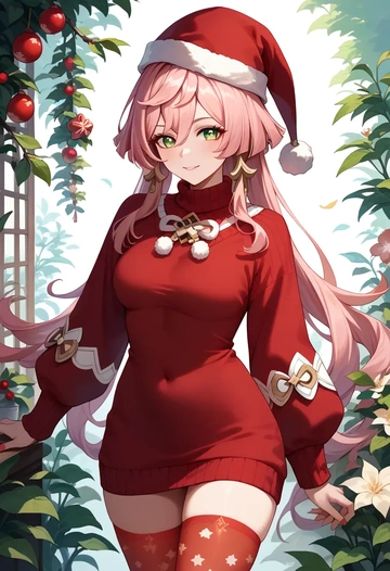 genshin_impact,yanfei_(genshin_impact),Christmas,sweater dress,stockings  - AI generated anime art