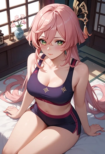 genshin_impact,yanfei_(genshin_impact),sports bra,high-waisted leggings  - AI generated anime art