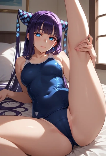 fate_(series),yang_guifei_(fate),school swimsuit,swimsuit,spread legs,sexy,one leg up  - AI generated anime art