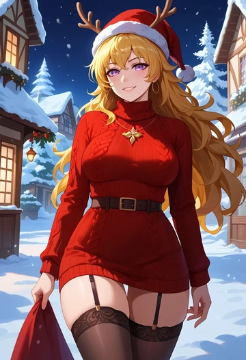 rwby,yang_xiao_long,sweater,stockings,Thigh garters  - AI generated anime art