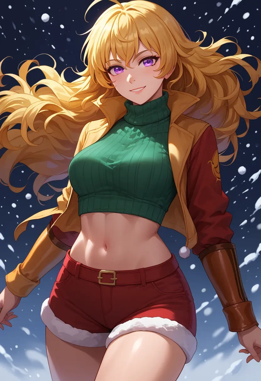 rwby,yang_xiao_long,Christmas,red velvet shorts,turtleneck sweater  - 