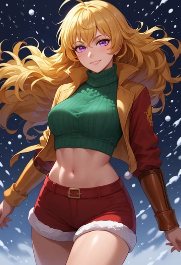 rwby,yang_xiao_long,Christmas,red velvet shorts,turtleneck sweater  - AI generated anime art