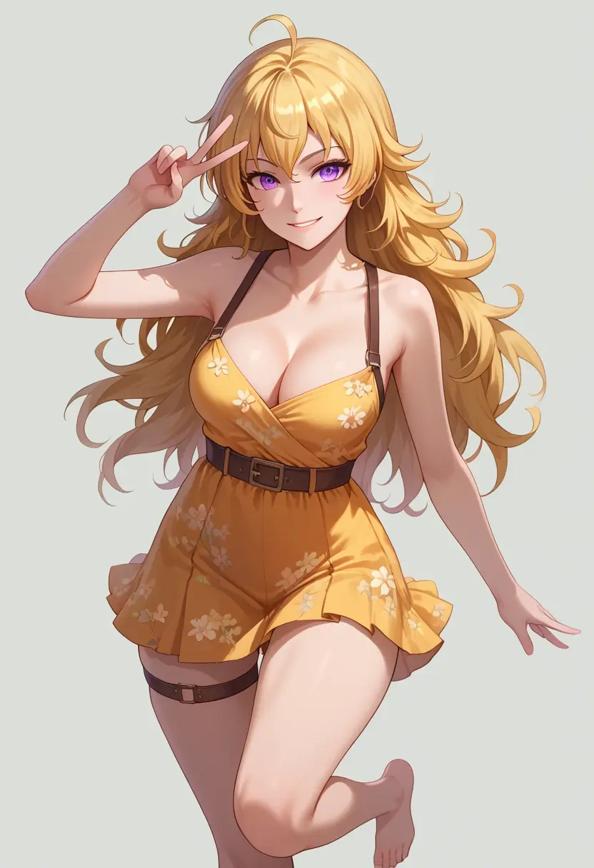 rwby,yang_xiao_long,silk slip dress,floral prints  - 