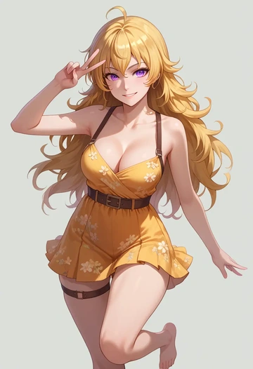 rwby,yang_xiao_long,silk slip dress,floral prints  - AI generated anime art