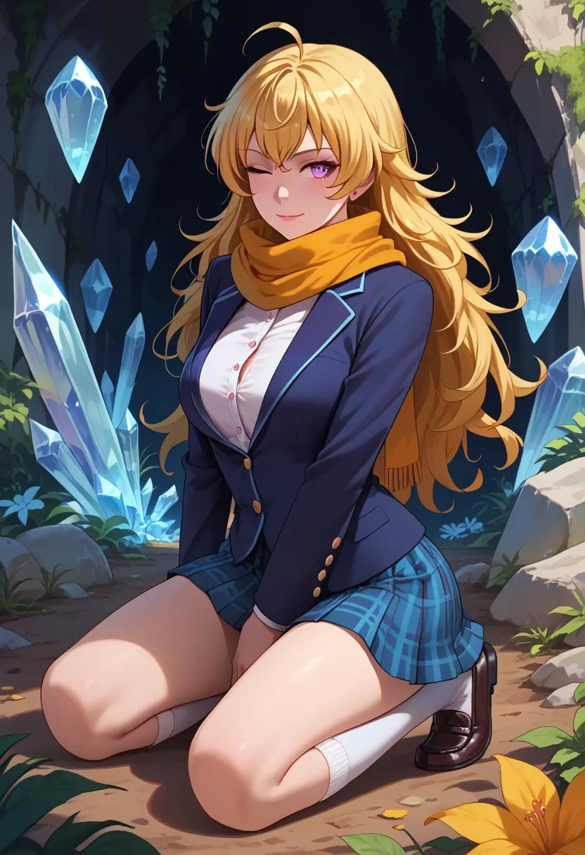 rwby,yang_xiao_long,winter,student uniform,plaid skirt  - 