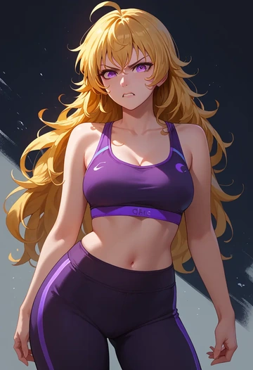 rwby,yang_xiao_long,sports bra,high-waisted leggings  - AI generated anime art