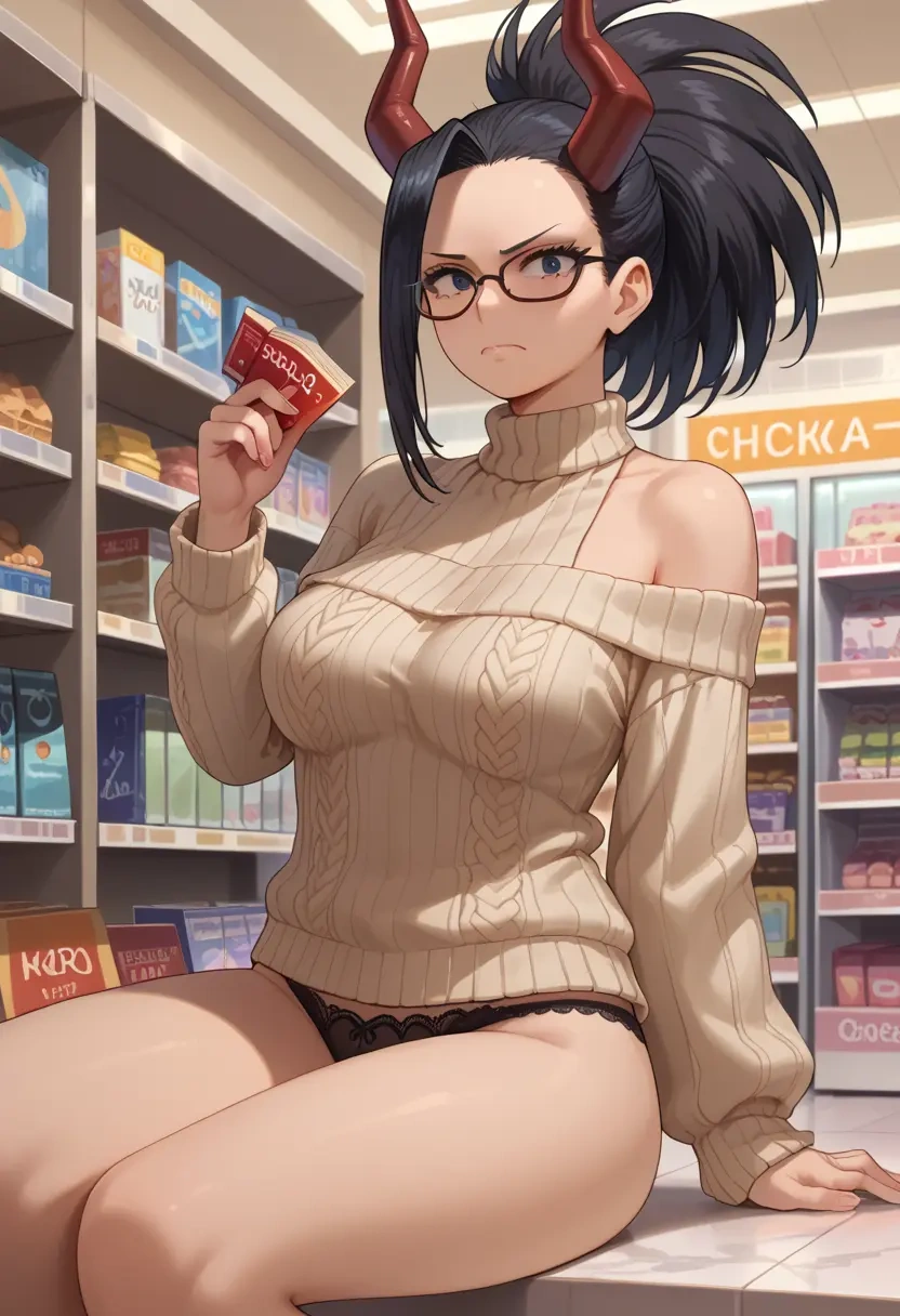 boku_no_hero_academia,yaoyorozu_momo,sweater,panties,off-shoulder,glasses,sexy  - 