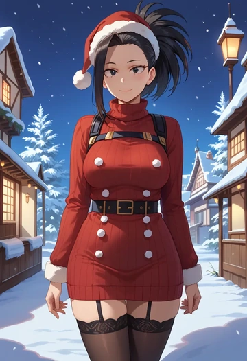 boku_no_hero_academia,yaoyorozu_momo,sweater,stockings,Thigh garters  - AI generated anime art