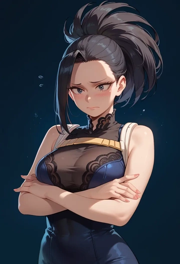 boku_no_hero_academia,yaoyorozu_momo,dark fairy blouse,layered tulle skirt,glitter stockings  - AI generated anime art