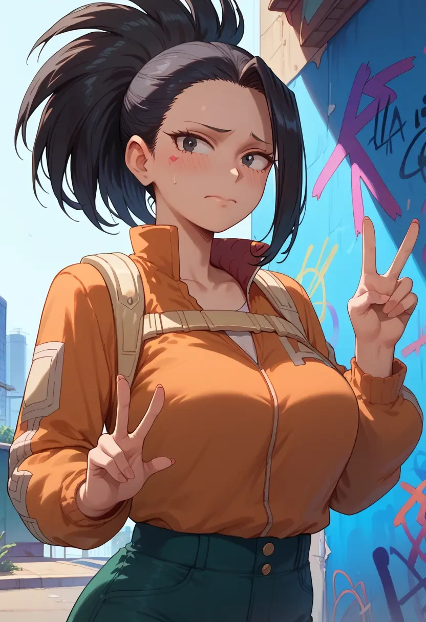 boku_no_hero_academia,yaoyorozu_momo,patchwork graffiti top,dolphin shorts  - 