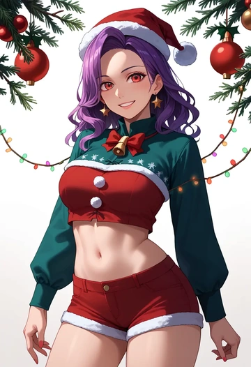 touhou,yasaka_kanako,Christmas,red velvet shorts  - AI generated anime art