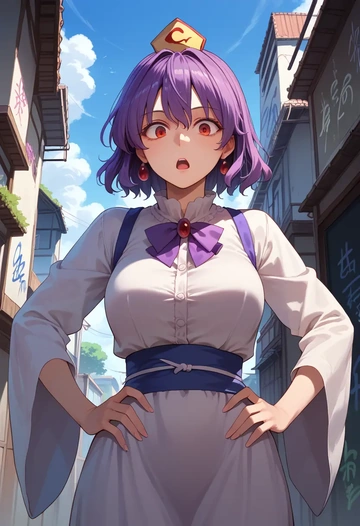 touhou,yasaka_kanako,neon graffiti top,dolphin shorts  - AI generated anime art