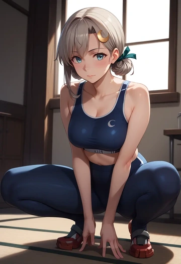 kantai_collection,yayoi_(kancolle),yoga shorts, bra  - AI generated anime art