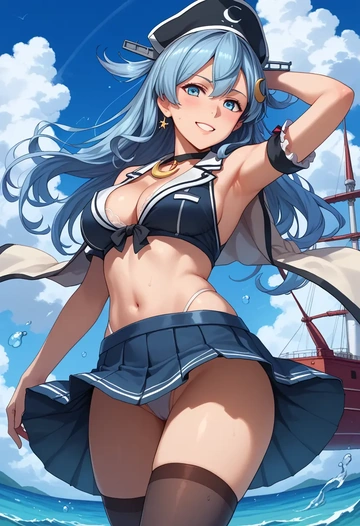 kantai_collection,yayoi_(kancolle),mini skirt, stockings  - AI generated anime art