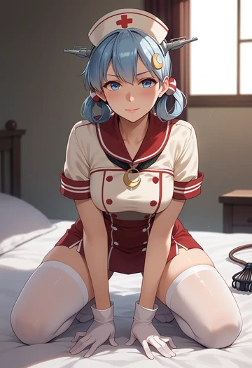 kantai_collection,yayoi_(kancolle),nurse,stockings,sexy,panties  - AI generated anime art