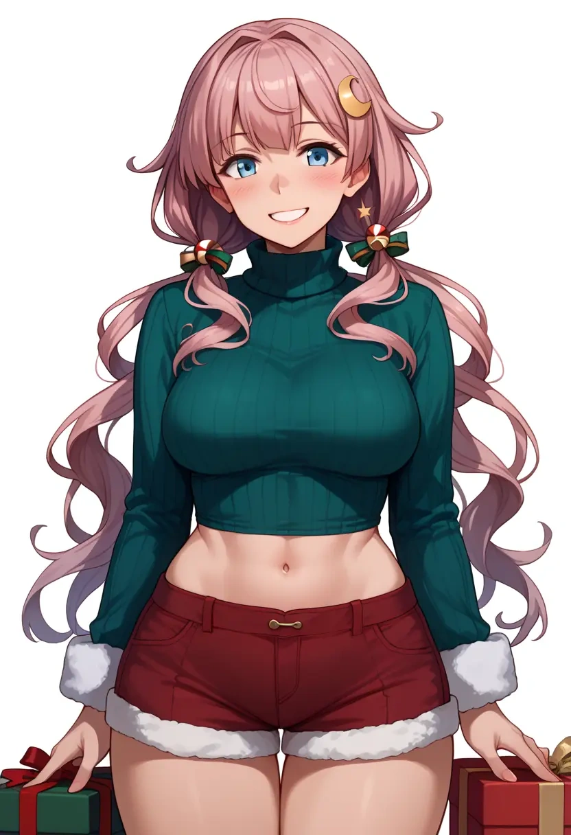 kantai_collection,yayoi_(kancolle),Christmas,red velvet shorts,turtleneck sweater  - 