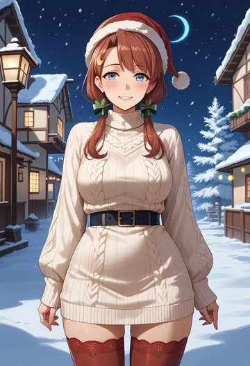 kantai_collection,yayoi_(kancolle),Christmas,sweater dress,stockings  - AI generated anime art