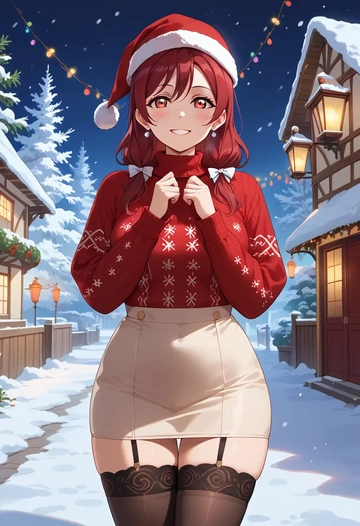 love_live,yazawa_nico,sweater,stockings,Thigh garters  - AI generated anime art