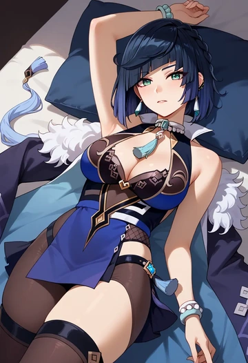 genshin impact,yelan_(genshin_impact),mini skirt, stockings  - AI generated anime art