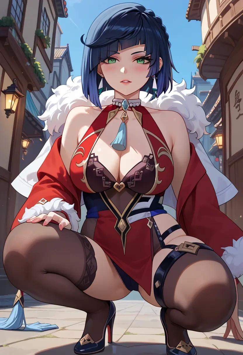 genshin impact,yelan_(genshin_impact),Christmas,sexy, stockings,  - 