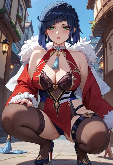 genshin impact,yelan_(genshin_impact),Christmas,sexy, stockings,  - AI generated anime art