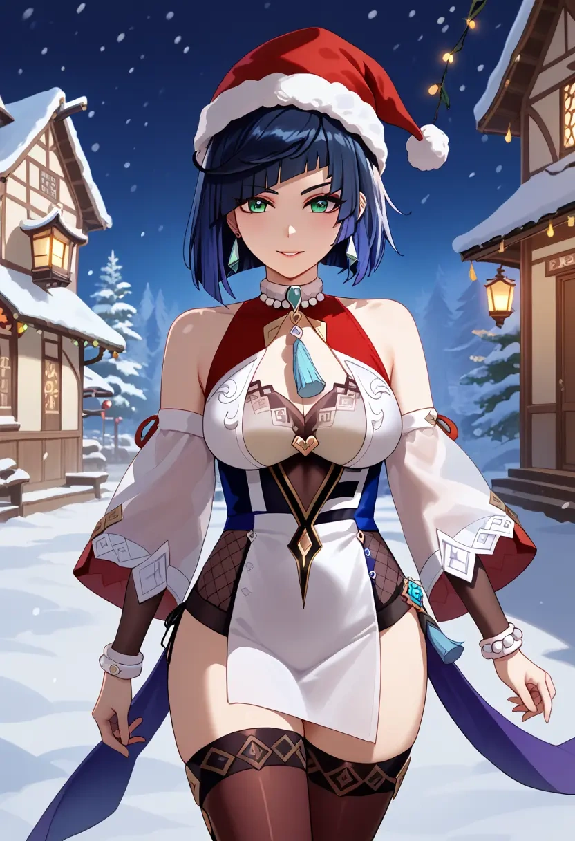 genshin impact,yelan_(genshin_impact),Christmas,sweater dress,stockings  - 