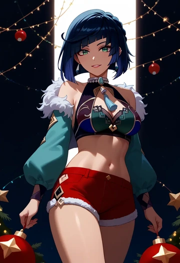 genshin impact,yelan_(genshin_impact),Christmas,red velvet shorts  - AI generated anime art