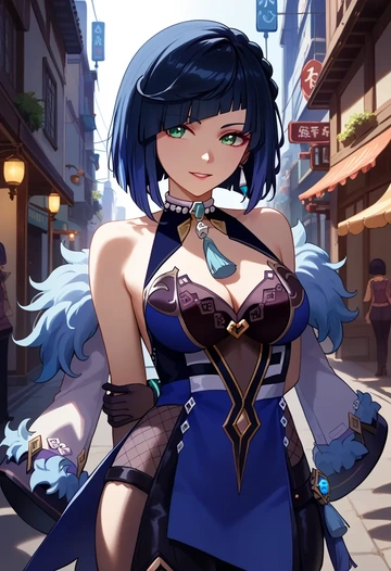 genshin impact,yelan_(genshin_impact),corset,bustier,long tulle skirt  - AI generated anime art